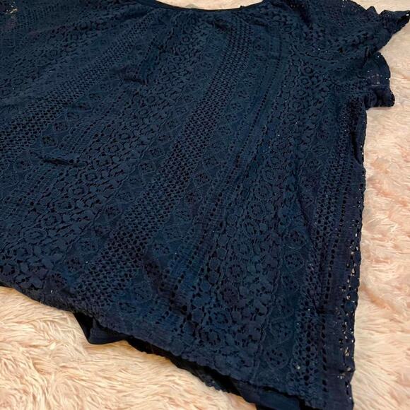 Dark Navy Lace Sheer Whimsygoth Academia Grunge Melancholy Grunge Punk Blouse - Picture 3 of 5